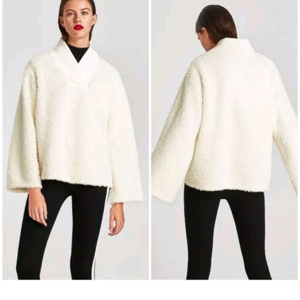 ZARA shearling teddy sweater v neck top oversized